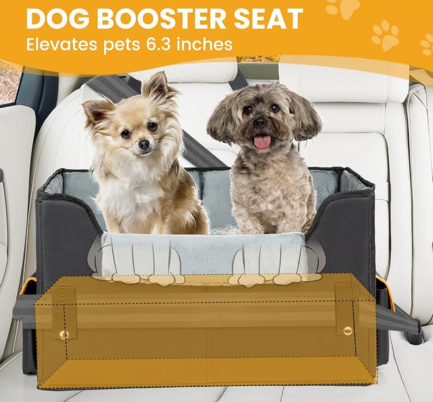 Dog Car Seat for Small Dogs, Elevated Dog Booster Seat Pet Travel Carrier Bed for Car with Adjustable Straps Lookout Pet Car Booster Seat for Small Dogs Cats